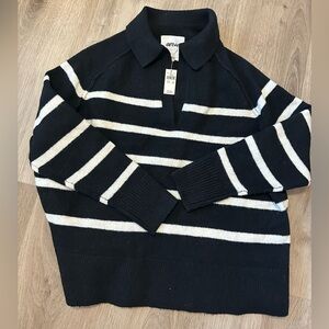 New aerie unreal polo collared sweater black and white striped size xs